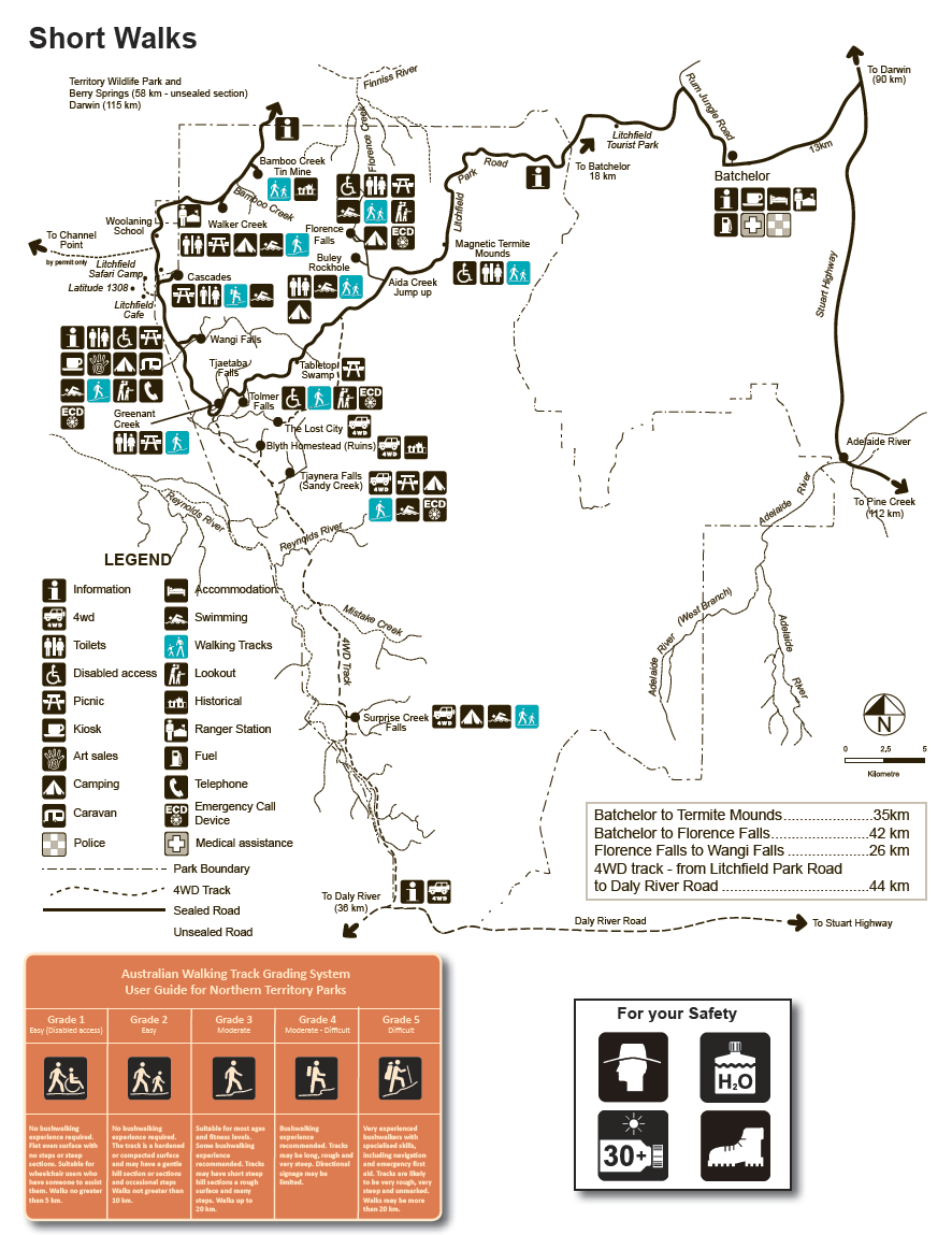 Map of the Buley Rockhole short walk and other short walks guide in Litchfield National Park (Credit Parks-and-wildlife-NT)