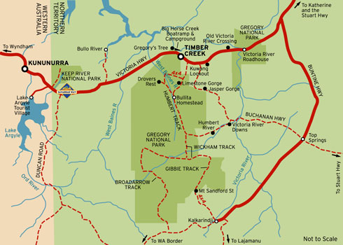 Map of Wickham River region and Victoria River region Australia