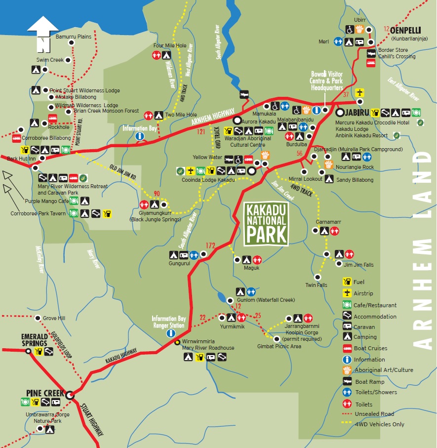 Map of the campgrounds in kakadu national park (Credits TourisnTopEnd and Parks Australia)