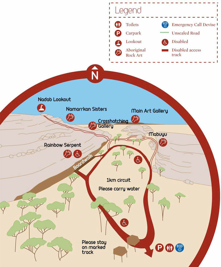 Detailed map of Ubirr rock art gallery walks in Kakadu Australia  (Credit Parks Australia)